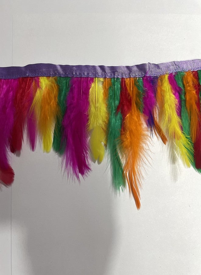 OMX Natural Dyed Feathers Lace (2-4 Inch) (9 Mtr, Multi Colour), Colour of Feather May Vary as This is Multi Colour Lace - Image 4